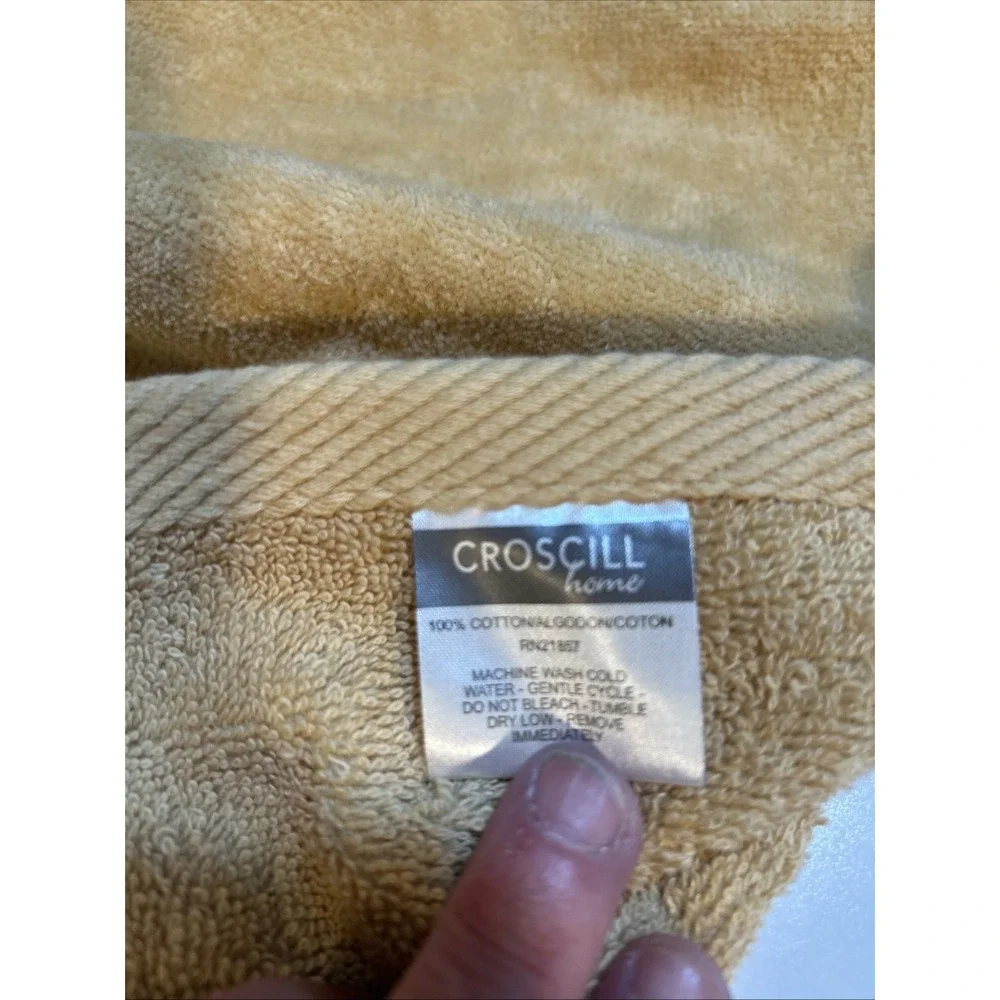 Vintage Croscill Carrington Aqua Cotton Gold‎ Fringe Trimmed Bath Towel Set Of 3